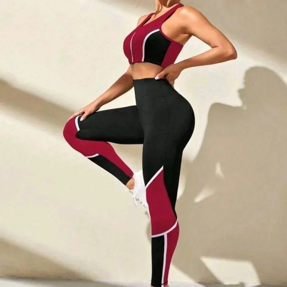 Black red white jogger exercise 2 piece set women's bra athletic casual wear XL - Picture 5 of 6